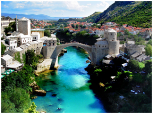 The “Old Bridge” in Mostar was built during the Ottoman Empire in 1556 and it connects the two banks of the city. Unfortunately, the bridge was destroyed during the war year in 1993, but with the help of foreign donors the bridge was rebuilt in 2004 and again aims to connect the two banks, and it symbolizes the birth of new love and friendships.