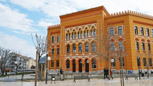 High schools in Mostar: the same school building is used be Bosnian students who attend the classes in the Bosnian language in the morning and Croatian students who attend their classes in Croatian language in the afternoon. Before the war, it was a famous grammar school named after Mostar’s poet, Aleksa Santic. This building is also used by United World College students who are showing that youth from the different countries, religions, nationalities can follow the same curriculum, can live together, can play together, can sing together in peace and love and respect each other.