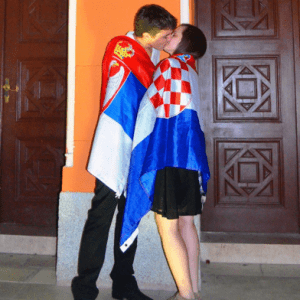He is Serbian and she is Croatian; they are also students of the college. They publicly show their love by breaking down stereotypes that love is possible across different religions or nationalities, and countries.